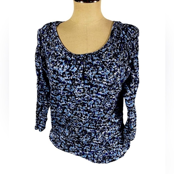Daisy Fuentes 3/4 sleeve Blue/Black Patterend Blouse Size Large - Picture 1 of 6